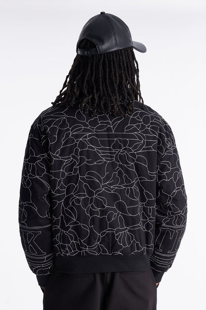 In Bloom Contrast Stitched Bomber Jacket - Black