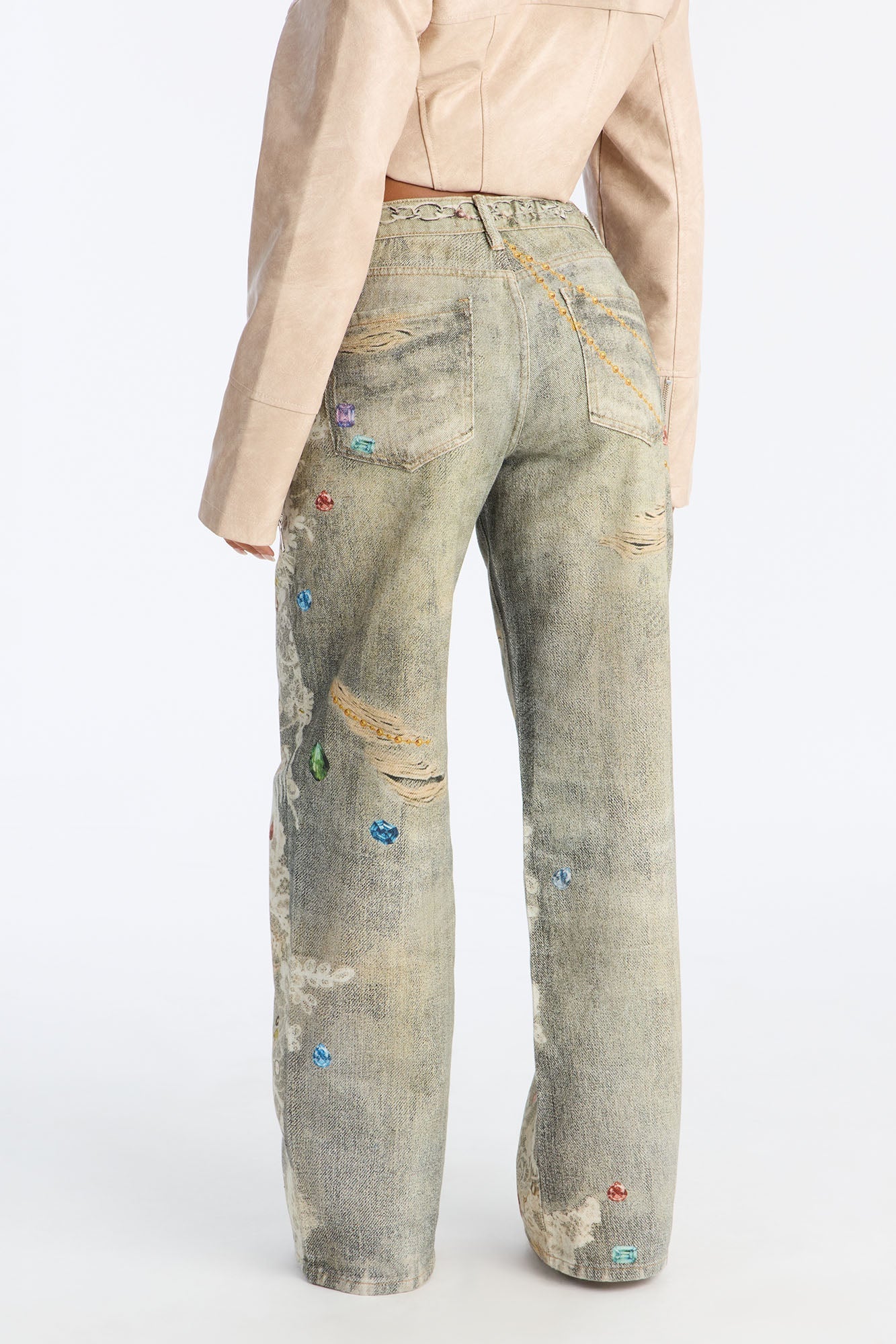 Fancy Pearls Printed Jeans - Multi Color