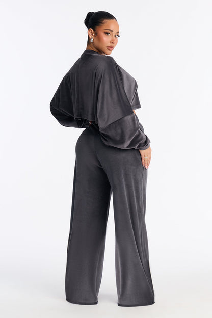 Vicky Ribbed Cropped Sweatshirt Crewneck - Charcoal