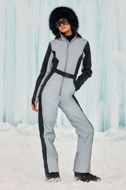 Winter Sports Reflective Ski Jumpsuit - Black