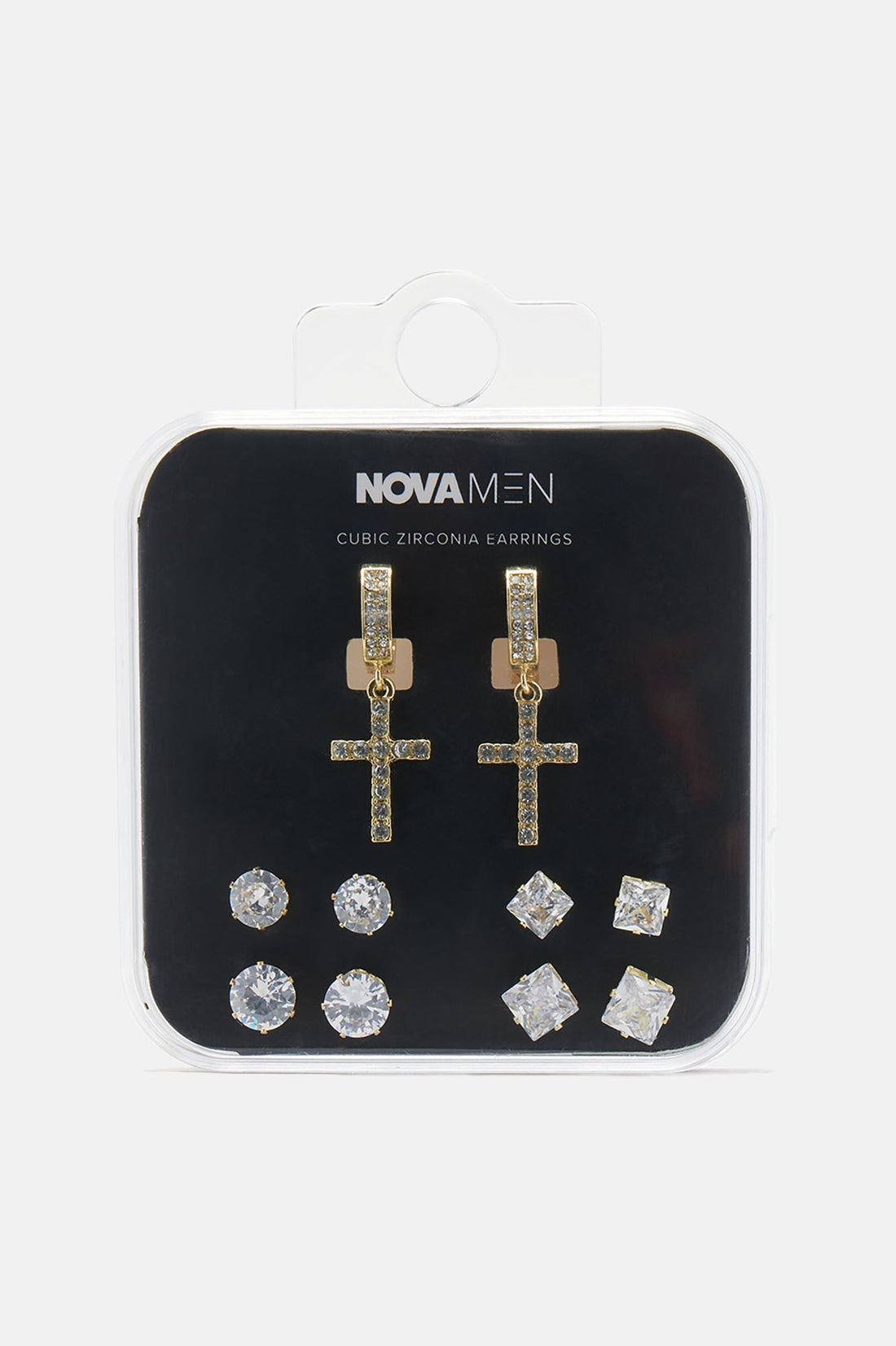 Iced Dangling Cross 5 Piece Earring Set - Gold