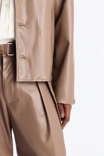 Wide Leg Maverick Faux Leather Trouser - Taupe