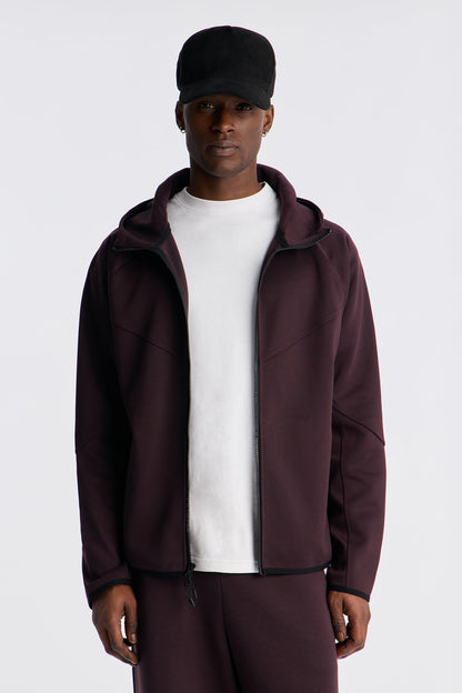 Structured Paneled Fleece Zip UP Hoodie - Plum