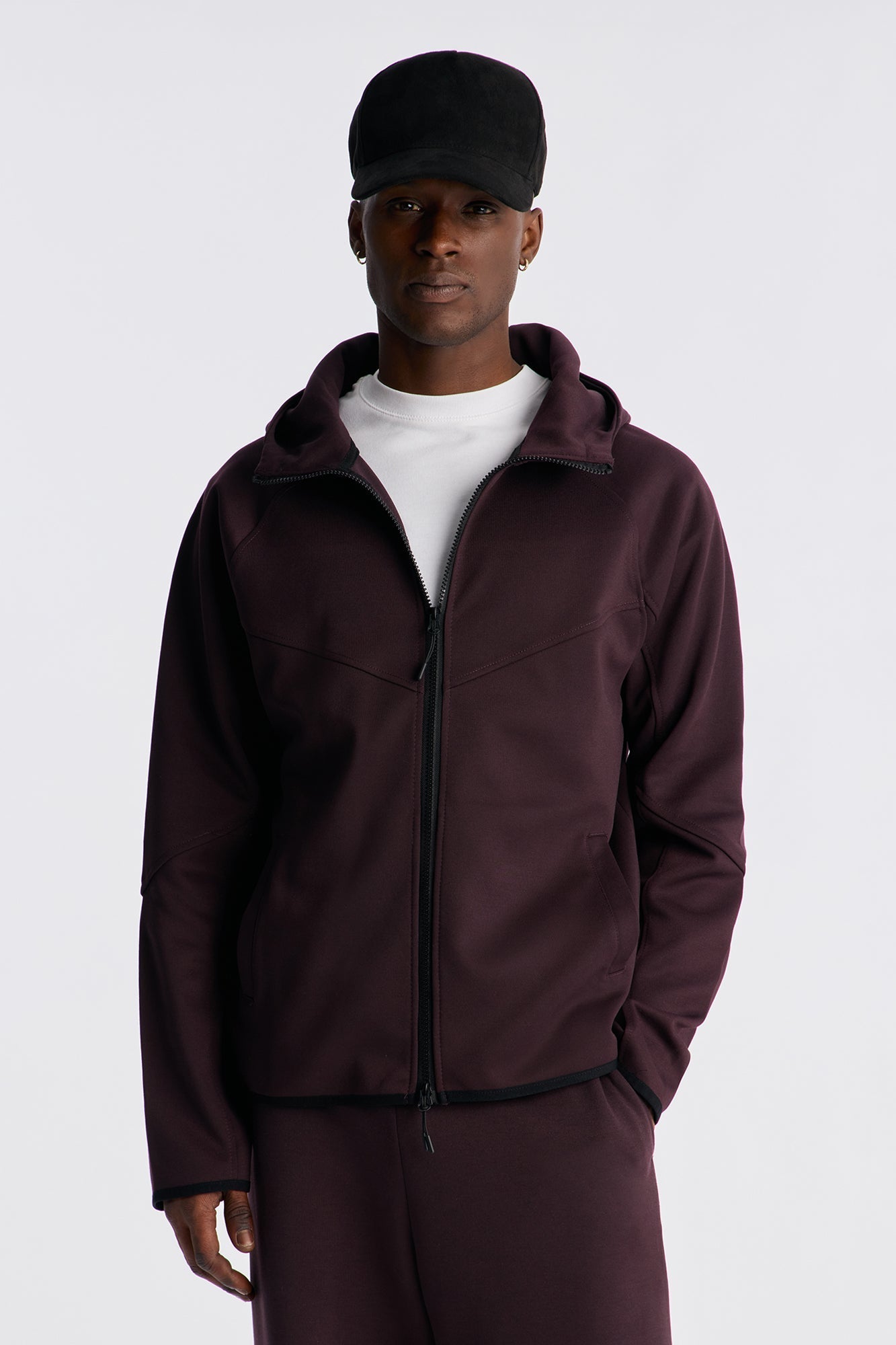Structured Paneled Fleece Zip UP Hoodie - Plum