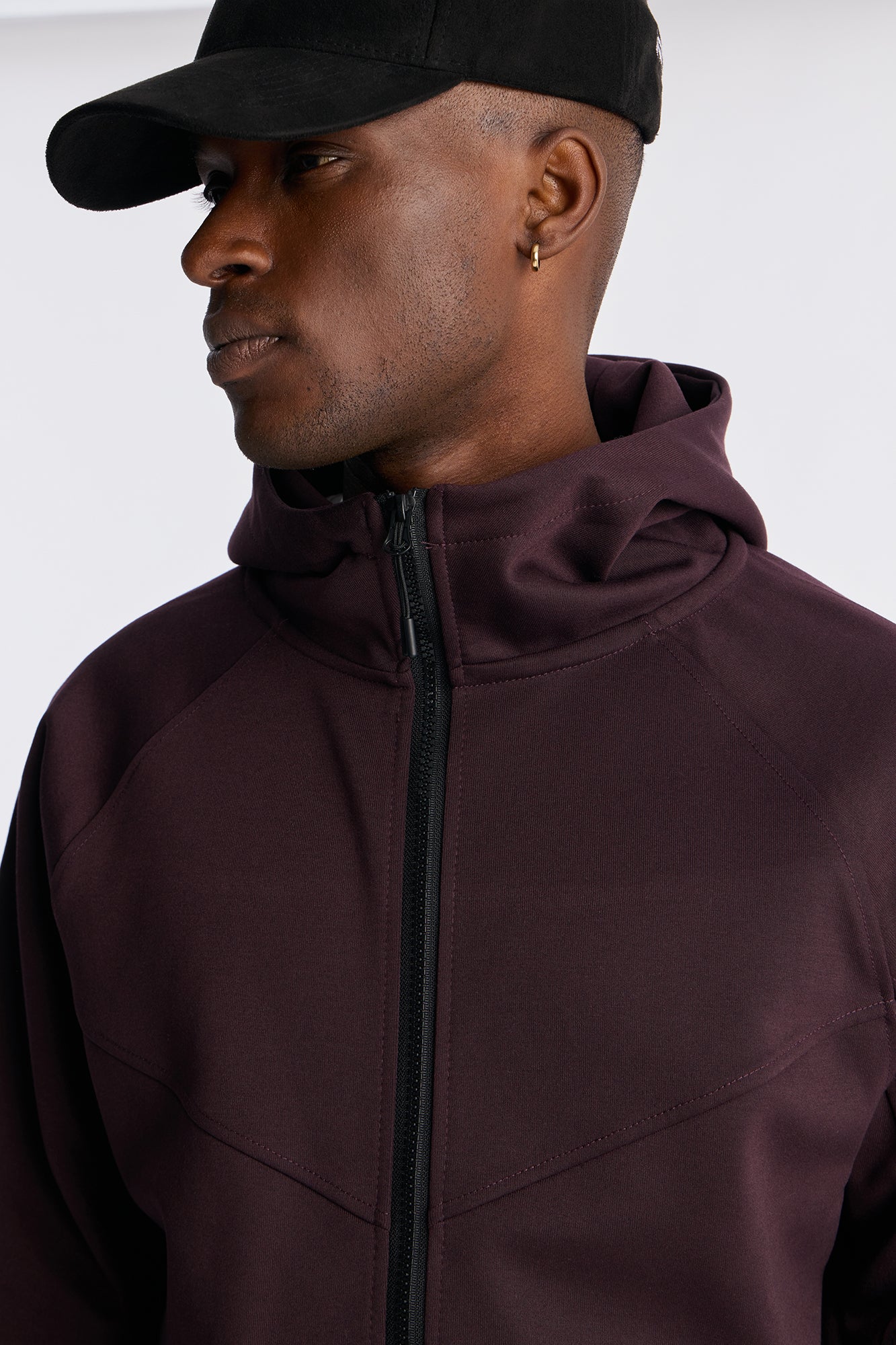 Structured Paneled Fleece Zip UP Hoodie - Plum