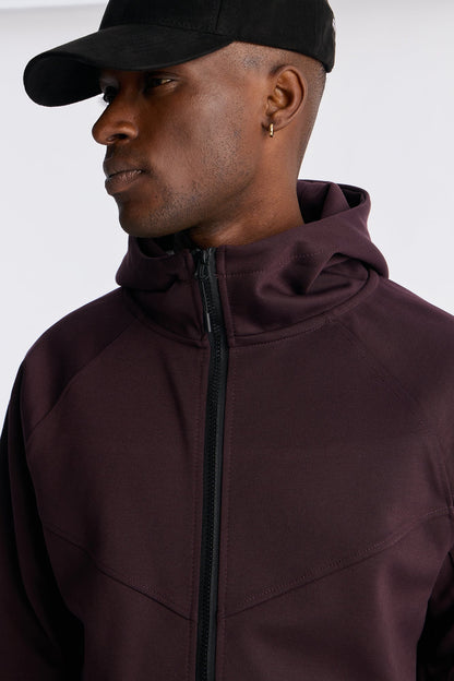 Structured Paneled Fleece Zip UP Hoodie - Plum