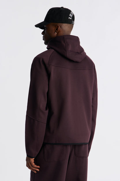 Structured Paneled Fleece Zip UP Hoodie - Plum