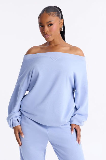 Olivia Fleece Off Shoulder Sweatshirt - Periwinkle